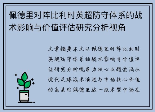 佩德里对阵比利时英超防守体系的战术影响与价值评估研究分析视角